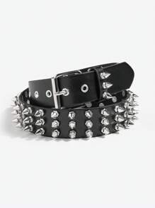 Street 1pc Women's Cool Punk Style Rivets Decorated Heavy Metal Dark Belt Halloween Summer, School Fall, Autumn, Halloween - Black - View 10