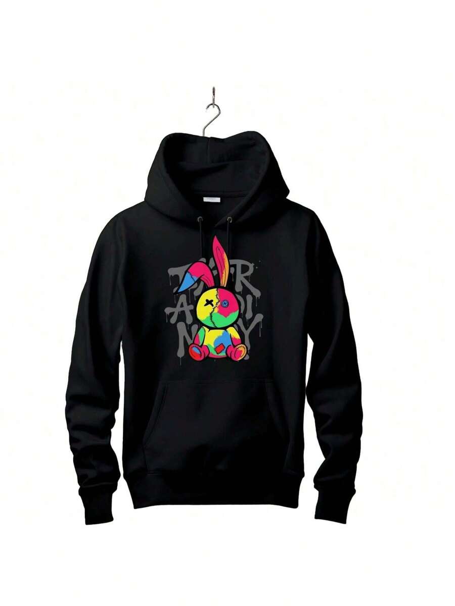 Men's Kangaroo Rabbit Hooded Sweatshirt - 黑色 - 查看 1