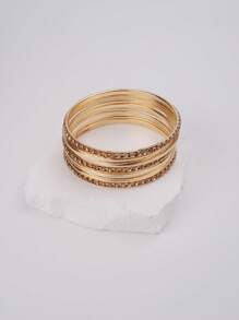 13pcs/Set  Women Fashion Multi-Layer Metal Spray Painting Solid Color Bangle Bracelet Gift - 13pcs Ring 3 Rows Of Diamond Solid Color Spray Paint Bracelet - View 16