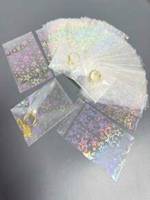 100pcs Transparent Laser Jewelry Bags - OPP Ring Bags, Earrings, Bracelets, And Necklaces - Rainbow Gradient Display And Storage Adhesive Laser Sealed Bags - Suitable For Small Badges, Sequins, Protective Bags, Laser Badge Storage Bags, Mountain Treasure Mail Circular Card Storage, Adhesive Sealed Packaging Material Cards, Star Chips, Small Gift Packaging Bags, Party Bags, Wedding And Birthday Party Gift Bags, Craft Handbags, Party Gifts, Birthday Decorations, Purchased Products Party Gift Decorations, Wedding Decorations, Party Supplies - Jewelry Bags - View 6