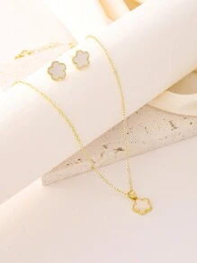 2 件/套女士礼物时尚幸运花三叶草项链和耳环情人节、妈妈、母亲、母亲节、礼物 - 彩色 - 查看 4