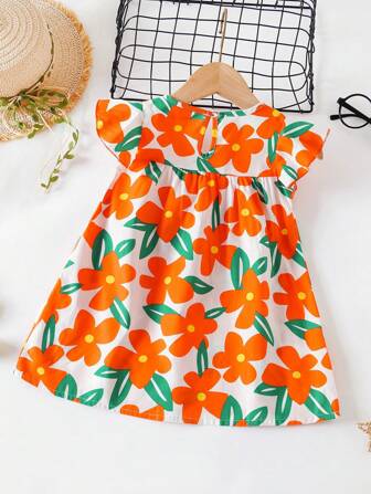 Baby Girl Flower Dress Baby Keps ärmar Mode Söt prinsessklänning