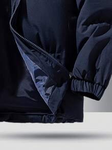 Boyfriend Style Men's Thick Padded Coat With Stand Collar, Warm Winter Outwear, Fashionable Loose Fit, Sports - Navy Blue - View 5