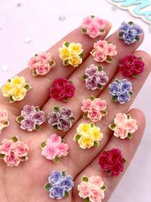 30pcs Mixed Resin Cute Mini Colorful Three Leaf Rose Flat Back Flower Figurines Nail Art DIY Wedding Scrapbooks Jewelry Crafts Accessories Halloween Summer, School