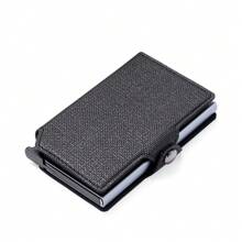 Cartera inteligente ultrafina de hombre con protección RFID, portador de tarjetas emergente, de grano de piedra, de PU, CASEKEY - Negro - Ver 3