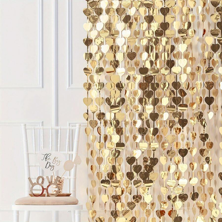2pcs | 40*80 Inch | Eternal Love Best Decor! Shiny Glittering Golden Heart Backdrop - Gold Foil Photo Background Curtain, Golden Wedding Backdrop Party Banner Wall Decor, Everlasting Love. Suitable For Wedding Proposal Ceremony, Bachelor Party Decor, Disco Party, Anniversary, Coming Of Age Prom, Bar Sparkling Romantic Decor,Christmas - Champagne - Ver 1