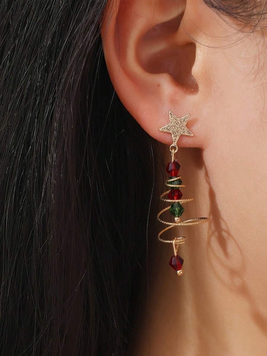 1 对圣诞树吊坠耳环，女士圣诞礼物 - 彩色 - 查看 1