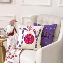 4 szt. Świąteczne poszewki na poduszki Ozdoby Dekoracje Wakacje Na zewnątrz Kryty Retro Fioletowa Dekoracja Rodzinna Sofa Rozkładana Sofa, Renifer Weselne Drzewo Radość Jednostronna Brak rdzenia poduszki - Fioletowy - Zobacz 3