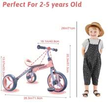 4 In 1 Tricycle For Toddlers Age 2-5, Folding Toddler Bike Kids Trike Tricycles With Adjustable Seat And Removable Pedal, Baby Balance Bike Ride-On Toys Gift For Baby Boys Girls Birthday