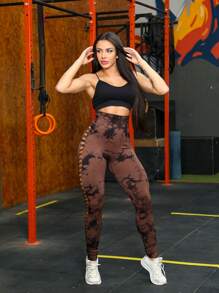 Sports Leggings Gym Yoga Tie Dye Aurora Lifts Butt Seamless High WaistYI-028 - 鏽棕色 - 查看 6