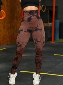 Sports Leggings Gym Yoga Tie Dye Aurora Lifts Butt Seamless High WaistYI-028 - 鏽棕色 - 查看 4