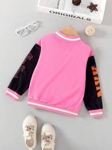 Kurtka baseballowa dla dziewczynki z haftowanym wielopostaciowym misiem Teddy, wiosna i jesień