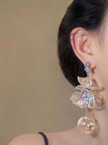 1 par de aretes de bola de flor de cristal acrílico de colores exagerados, de gran tamaño, regalo para mujer, estilo de joyería de resort de playa de verano