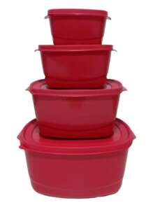 kit pote 4 peças oval com tampa vermelho