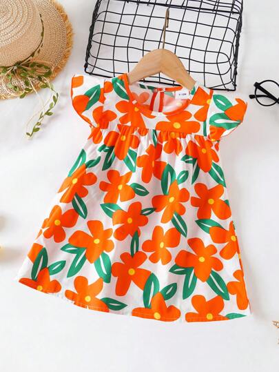 Baby Girl Flower Dress Baby Cap Sleeves Fashion Cute Princess Dress