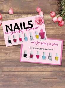 50 piezas Tarjetas de fidelidad de estilo push para salón de uñas, tarjetas de miembro para técnicos de uñas, tarjetas de cuidado posterior de uñas - Multicolor - Ver 2