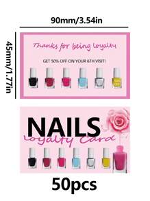 50 piezas Tarjetas de fidelidad de estilo push para salón de uñas, tarjetas de miembro para técnicos de uñas, tarjetas de cuidado posterior de uñas - Multicolor - Ver 5