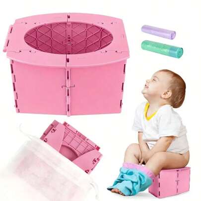 Foldable Children's Potty + Storage Bag + 1 Roll Cleaning Bags, Suitable For Toilet Training And Travel, Can Be Used As Christening Gift, Home Decor Gift, Etc.