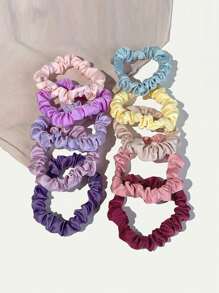 10pcs Simple Style Satin French Silk Large Ring, Ball Head Rope Hair Rope Headband, Women To Create Hair - Multicolor - View 8