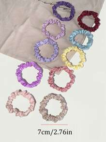 10pcs Simple Style Satin French Silk Large Ring, Ball Head Rope Hair Rope Headband, Women To Create Hair - Multicolor - View 10