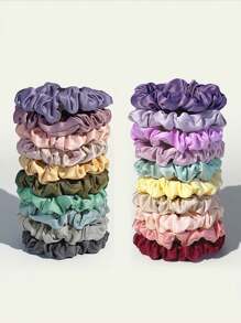 10pcs Simple Style Satin French Silk Large Ring, Ball Head Rope Hair Rope Headband, Women To Create Hair - Multicolor - View 2