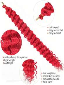 Cabello de ganchillo con efecto ola de mar para mujer de 18 a 32 pulgadas, 1 pieza de extensiones de cabello trenzado rizado profundo, cabello de ganchillo suave para trenzas bohemias (rojo) - Rojo - Ver 4