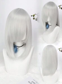 16 英寸合成动漫/角色扮演假发，彩色长刘海，齐肩剪裁，适合各种服装风格和场合