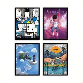 4 piezas/Set póster de arte de portada de álbum musical, decoración - Decoración de pared de estética vintage y moderna, impresiones en lienzo sin marco, adecuada para dormitorio, sala de estar, oficina en casa