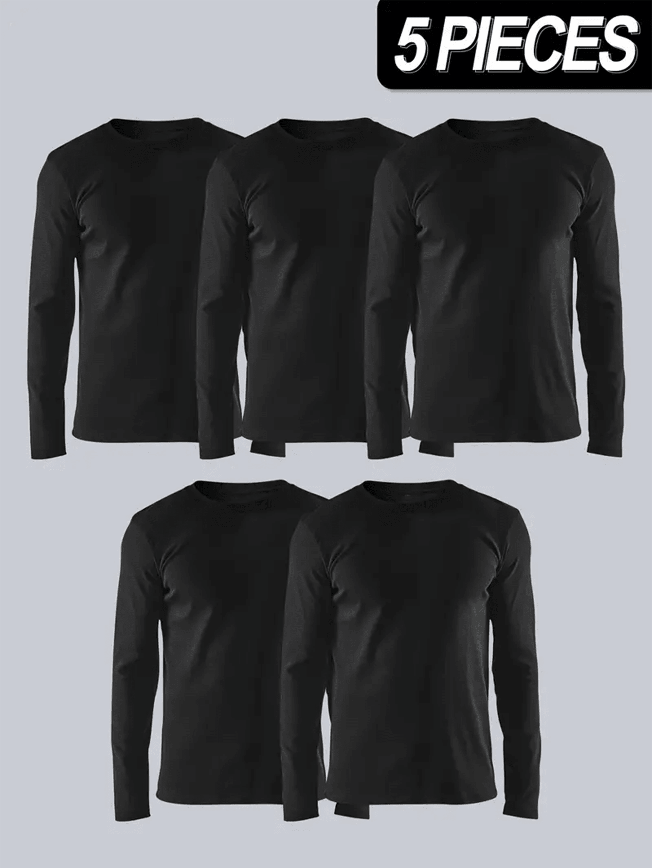 5pcs Men's Solid Color Round Neck Casual Long Sleeve T-Shirts