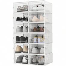 AOTENG STAR Drop Front Shoe Boxes Clear 12 PACK Shoes Storage Containers Organizer Stackable,Plastic Shoe Storage Box Sneaker Cases For Closets Entryway Bedroom Garage,Fits Men's US Size 5.0-10 - 901-透明 - 查看 2