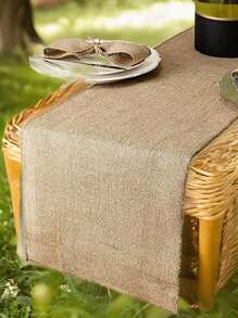 1pc Vintage Burlap Hessian Table Runner, For Outdoor Gathering Party, Natural Jute Country Party Decoration Home Textiles For Home Decor. - Ginger - View 5