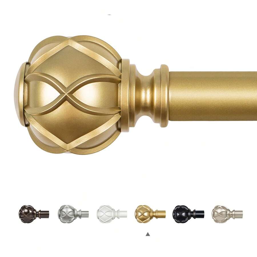 1pc Long Curtain Rods For Windows, Long Heavy Duty Curtain Rod, 7/8 Inch Adjustable Drapery Rods With Netted Texture Finials, Bronze/Silver/Black/Gold/White - Vàng - Xem 1