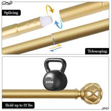 1pc Long Curtain Rods For Windows, Long Heavy Duty Curtain Rod, 7/8 Inch Adjustable Drapery Rods With Netted Texture Finials, Bronze/Silver/Black/Gold/White - Vàng - Xem 11