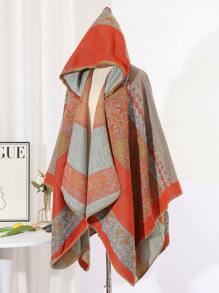 1pc Geometric Pattern Acrylic Hooded/Hoodless Cape Poncho, Fashionable Loose Fit Versatile Cloak For Spring, Summer, Autumn & Winter