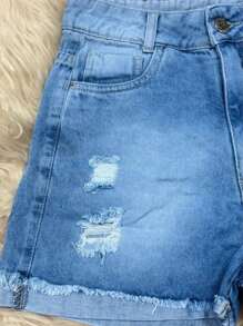 Tween Girls Denim Shorts - 中等水洗藍 - 查看 3