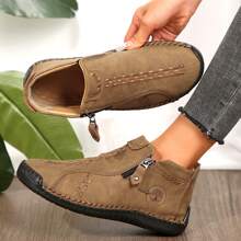 Lightweight Leather Ankle Boots For Women - Oxfords With Non-Slip Rubber Sole, Perfect For Work And Casual Wear. - 棕色 - 查看 4