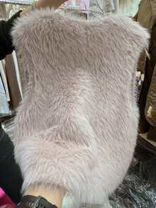 双排扣蓬松V领毛衣背心，秋冬 - 淺粉色 - 查看 4