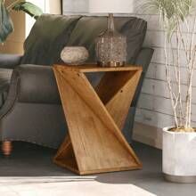 COZAYH Farmhouse End Table Square Solid Wood Pedestal Side Table Rustic Plant Stand With Twisted Design For Living Room, Bedroom, Office, Natural Wood, Black - Tự nhiên - Xem 1