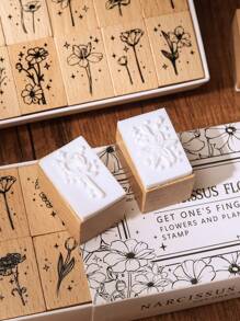10 piezas/caja, sellos de madera rectangulares vintage simples para manualidades DIY, diarios, scrapbooking y artesanía de papel - ideales para diseños florales, jardinería y arte inspirado en la naturaleza Vuelta al cole, Vuelta al cole, Útiles escolares