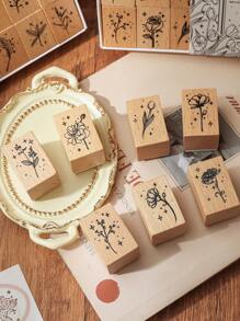 10 piezas/caja, sellos de madera rectangulares vintage simples para manualidades DIY, diarios, scrapbooking y artesanía de papel - ideales para diseños florales, jardinería y arte inspirado en la naturaleza Vuelta al cole, Vuelta al cole, Útiles escolares