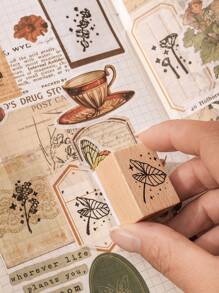 10 piezas/caja, sellos de madera rectangulares vintage simples para manualidades DIY, diarios, scrapbooking y artesanía de papel - ideales para diseños florales, jardinería y arte inspirado en la naturaleza Vuelta al cole, Vuelta al cole, Útiles escolares