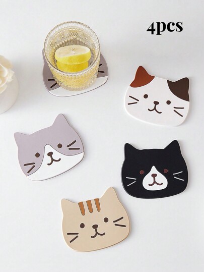 2pcs/4pcs Cat Silicone Cup Coaster Mat, Waterproof & Heat Resistant Table Placemats