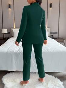 AIJ Amarilo Women's Solid Color Minimalist Daily Wear Long Sleeve Suit Set - Dark Green - View 2