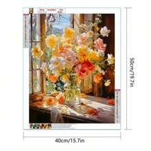 Window Flowers 5D Diamond Painting Kit, Flower Series Diamond Mosaic Picture, DIY Diamond Cross Stitch Craft, Full Rounded Drill, Suitable For Adults Beginners, Self-Designed Exquisite Home Office Wall Decoration, Ideal Gift For Festivals To Friends And Family, 30x40cm - Multicolor - View 3