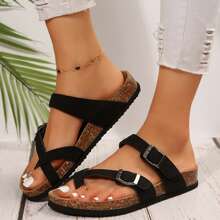 Women's Casual Fashion Adjustable Buckle Comfort Sandals,Cork Insole Sport Memory Foam Cushioning Anti-Slip Orthopedic Sandal Slippers - Đen tối - Xem 1