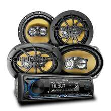 Autoestereo Bluetooth Steelpro Kit  Bocina 6x9 Y Bocinas 6.5 Pulgas  Carbono Pro Kevlar 4 Vías color Dorado - Dorado - Ver 1