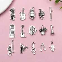 10/15pcs Mixed Styles Musical Instrument Charms  Music Sign Microphone Guitar Charms Artist Charms For Jewelry Making Bulk - One Size Fits All - View 1