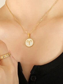MECYLIFE 1pc Stainless Steel Rectangular White Shell Zodiac Constellation Pendant Necklace For Women - Round - View 6