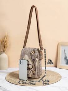 1 Máy Tính Boho Handmade Nút Trang Trí Nhiều Lớp Đeo Vai Có Thể Điều Chỉnh Túi Điện Thoại - màu nâu - Xem 2