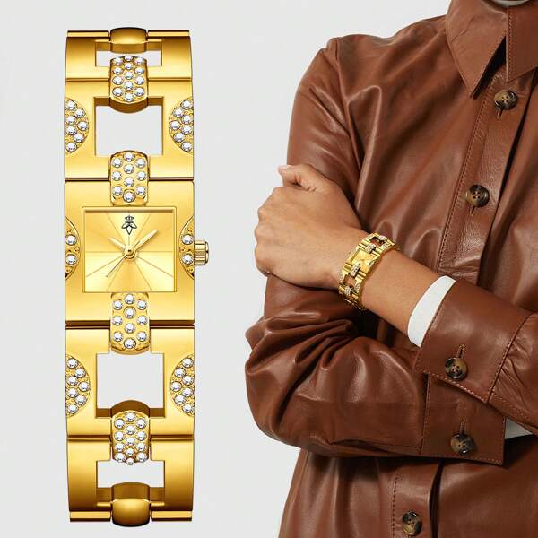 YaLaLuSi YaLaLuSi Brand 1 Piece Square Rhinestone Decoration Skeleton Women's Quartz Wristwatch Tiny Square Design With Rhinestones Delicate And Bright Skeleton Strap Wear-Resistant And Oxidation-Resistant Comes With A Strap Adjuster Party Travel Commuting Everyday Wear Original Women's Gifts Best Choice For Moms, Girlfriends, Friends Holiday Gifts, Birthday Gifts